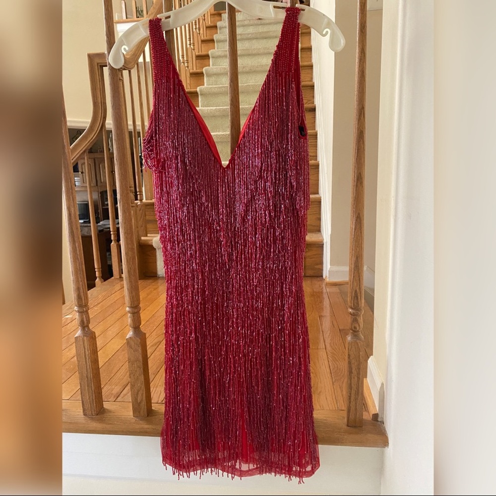 Primavera Red Fringe Cocktail Dress